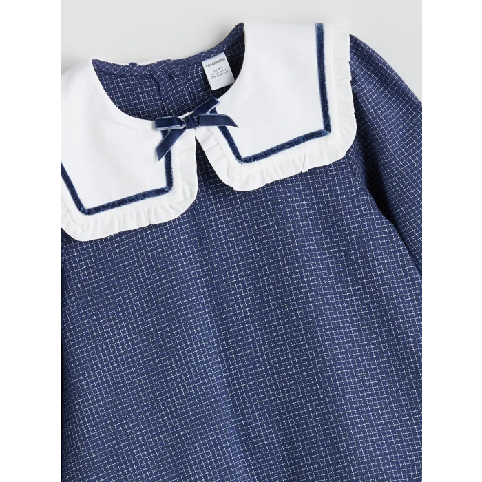 LCW Kids Lacivert Bebe Yaka Ekose Kız Çocuk Elbise