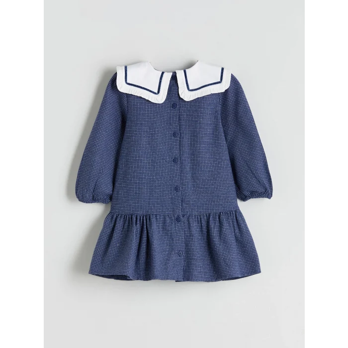 LCW Kids Lacivert Bebe Yaka Ekose Kız Çocuk Elbise