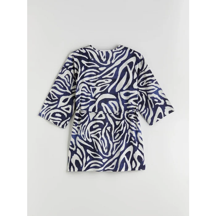 LCWAIKIKI Classic Mavi Şal Yaka Desenli Oversize Kadın Kimono