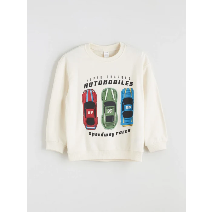 LCW Kids Bej Bisiklet Yaka Baskılı Erkek Çocuk Sweatshirt ve Eşofman Alt 2li