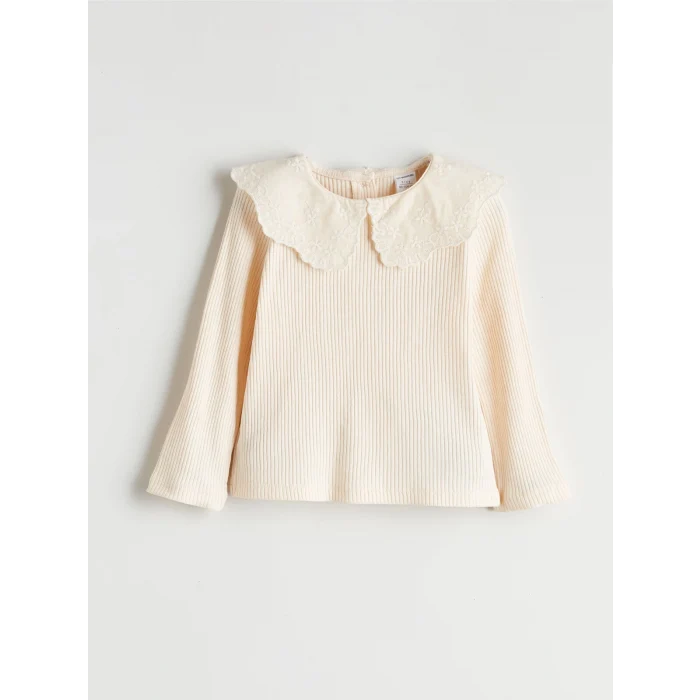 LCW Kids Ekru Bebe Yaka Kız Çocuk Tişört