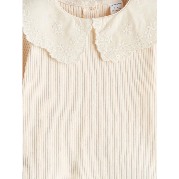 LCW Kids Ekru Bebe Yaka Kız Çocuk Tişört