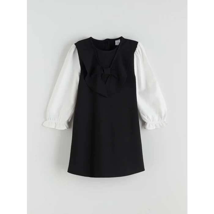 LCW Kids Siyah Bisiklet Yaka Kız Çocuk Elbise