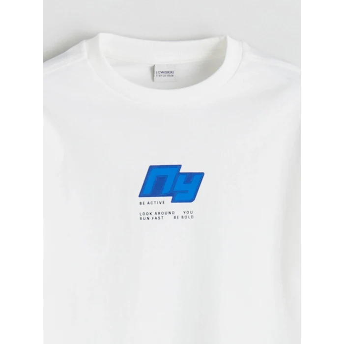 LCW Kids Ekru Bisiklet Yaka Erkek Çocuk Tişört