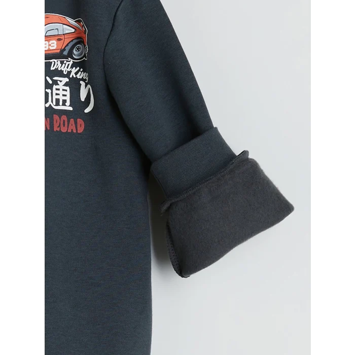 LCW Kids Antrasit Bisiklet Yaka Baskılı Erkek Çocuk Sweatshirt