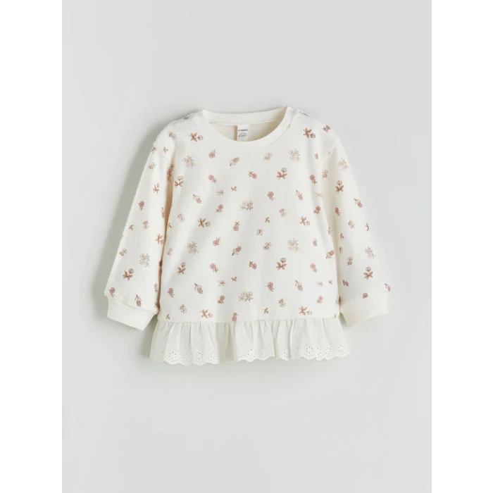 LCW Kids Ekru Bisiklet Yaka Baskılı Kız Çocuk Sweatshirt ve Tayt 2li