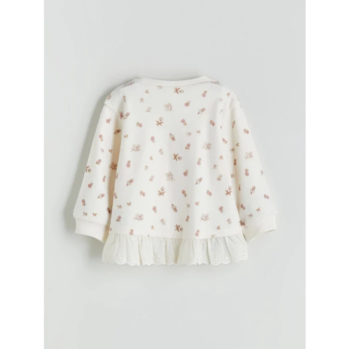 LCW Kids Ekru Bisiklet Yaka Baskılı Kız Çocuk Sweatshirt ve Tayt 2li