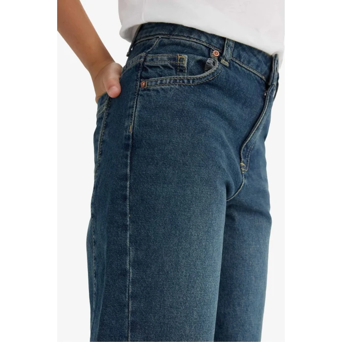 Defacto F7541A8NM34 Mavi Kız Çocuk Okul Balloon Fit Geniş Paça Jean Pantolon