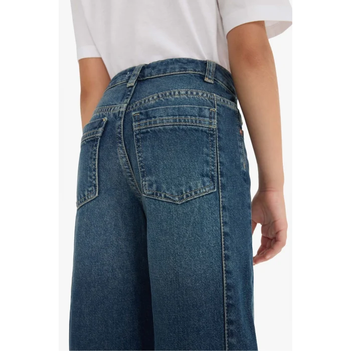 Defacto F7541A8NM34 Mavi Kız Çocuk Okul Balloon Fit Geniş Paça Jean Pantolon