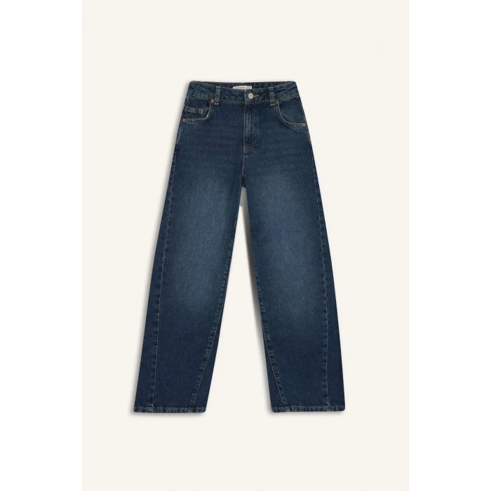 Defacto F7541A8NM34 Mavi Kız Çocuk Okul Balloon Fit Geniş Paça Jean Pantolon