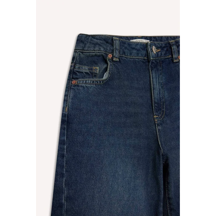 Defacto F7541A8NM34 Mavi Kız Çocuk Okul Balloon Fit Geniş Paça Jean Pantolon