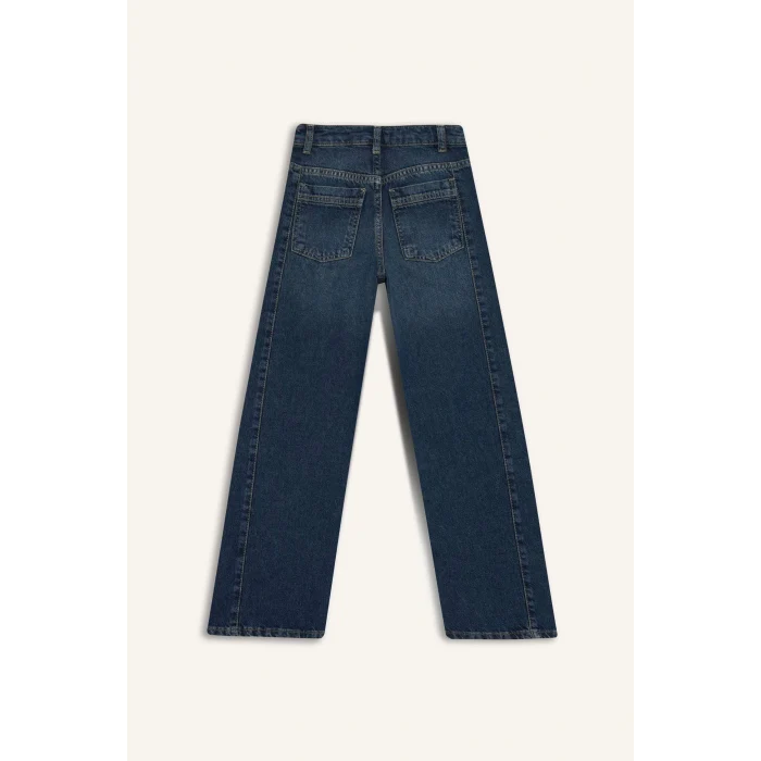 Defacto F7541A8NM34 Mavi Kız Çocuk Okul Balloon Fit Geniş Paça Jean Pantolon