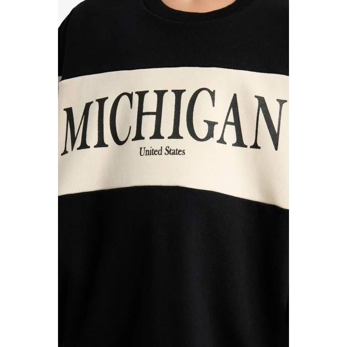 Defacto E6418A8BK81 Siyah Kız Çocuk 2li Takım Baskılı Sweatshirt Eşofman Altı