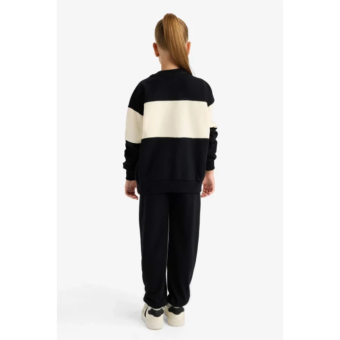 Defacto E6418A8BK81 Siyah Kız Çocuk 2li Takım Baskılı Sweatshirt Eşofman Altı