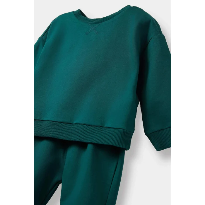 Defacto E8430A5GN671 Yeşil Erkek Bebek 2li Takım Basic Düz Sweatshirt Eşofman Altı