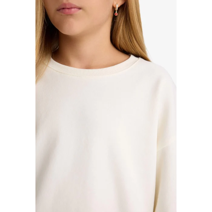 Defacto E6474A8ER105 Ekru Kız Çocuk Okul Relax Fit Bisiklet Yaka Baskılı 2li Sweatshirt