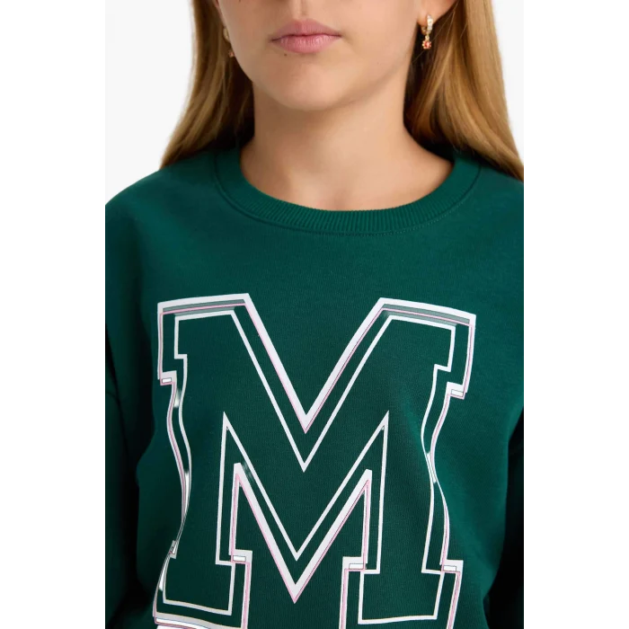 Defacto E6474A8ER105 Ekru Kız Çocuk Okul Relax Fit Bisiklet Yaka Baskılı 2li Sweatshirt