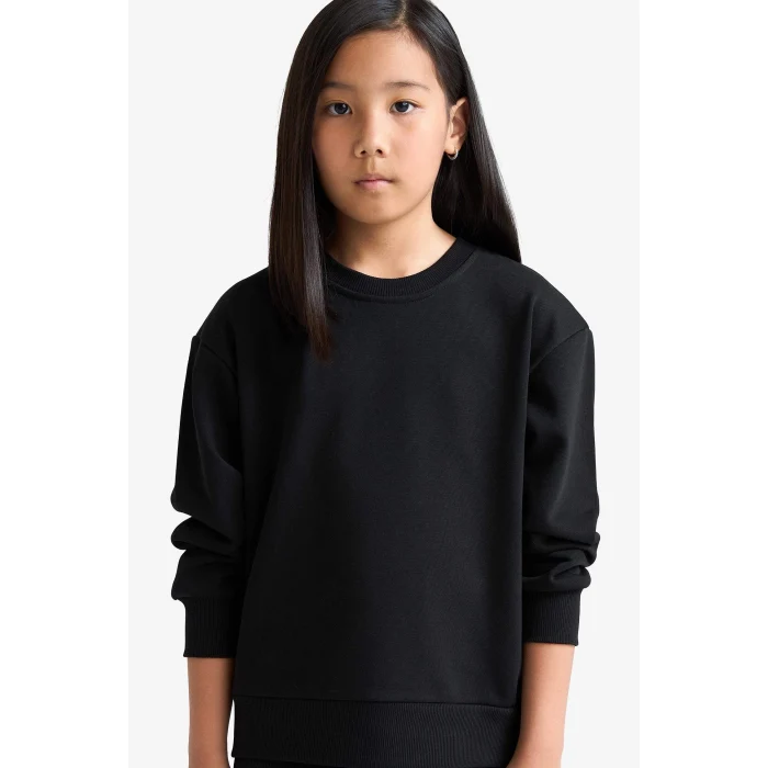 Defacto A2797A8BK81 Siyah Kız Çocuk Relax Fit Bisiklet Yaka Basic Düz Okul Sweatshirt