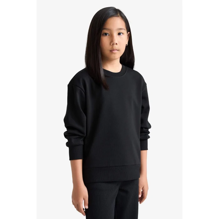 Defacto A2797A8BK81 Siyah Kız Çocuk Relax Fit Bisiklet Yaka Basic Düz Okul Sweatshirt