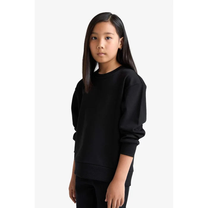 Defacto A2797A8BK81 Siyah Kız Çocuk Relax Fit Bisiklet Yaka Basic Düz Okul Sweatshirt