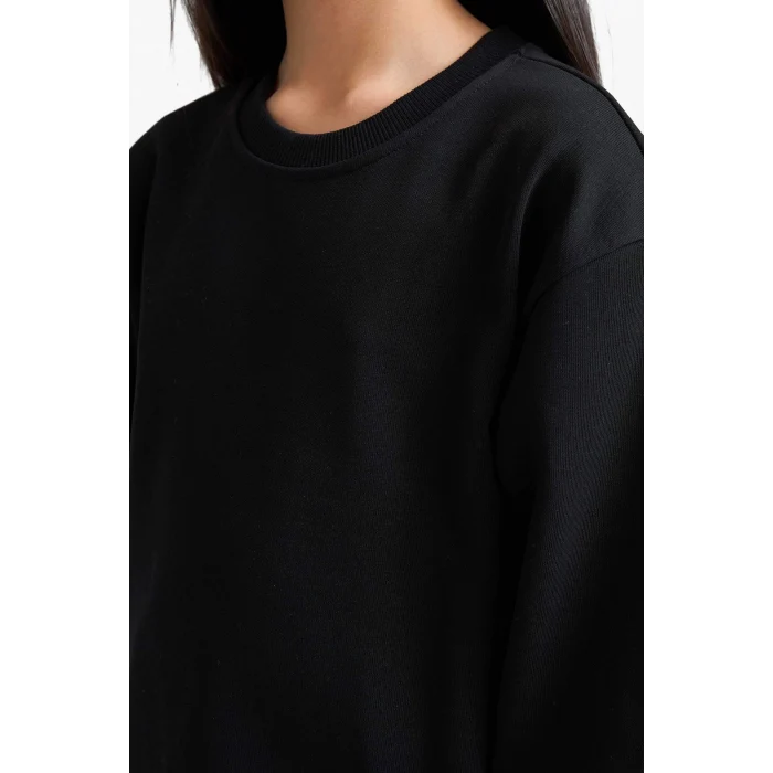 Defacto A2797A8BK81 Siyah Kız Çocuk Relax Fit Bisiklet Yaka Basic Düz Okul Sweatshirt
