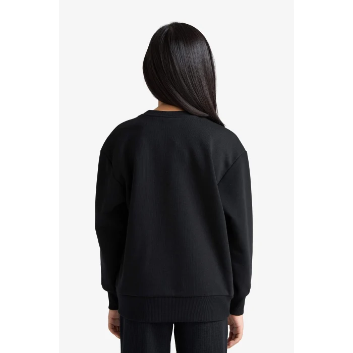 Defacto A2797A8BK81 Siyah Kız Çocuk Relax Fit Bisiklet Yaka Basic Düz Okul Sweatshirt