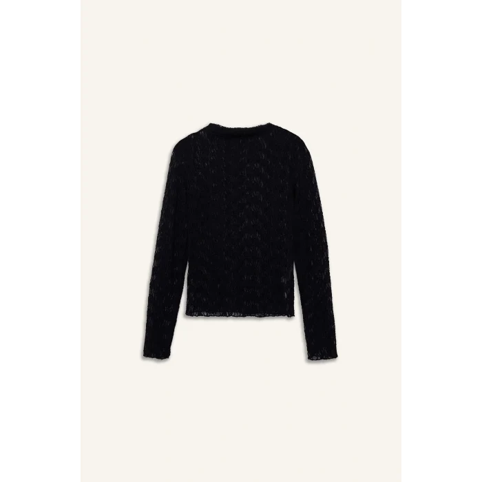 Defacto F8116AXBK81 Siyah Slim Fit Dar Kesim Kayık Yaka Dantel Uzun Kollu Bluz