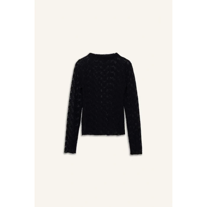 Defacto F8116AXBK81 Siyah Slim Fit Dar Kesim Kayık Yaka Dantel Uzun Kollu Bluz