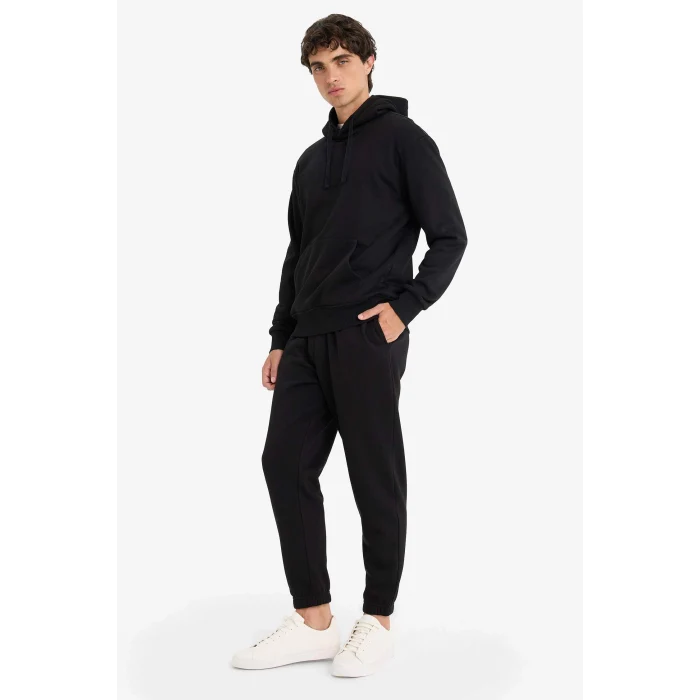 Defacto E6326AXBK81 Siyah Regular Fit Beli Bağcıklı Cepli Paçası Lastikli Şardonlu Basic Düz Jogger Eşofman Altı