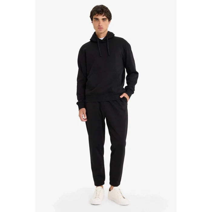 Defacto E6326AXBK81 Siyah Regular Fit Beli Bağcıklı Cepli Paçası Lastikli Şardonlu Basic Düz Jogger Eşofman Altı