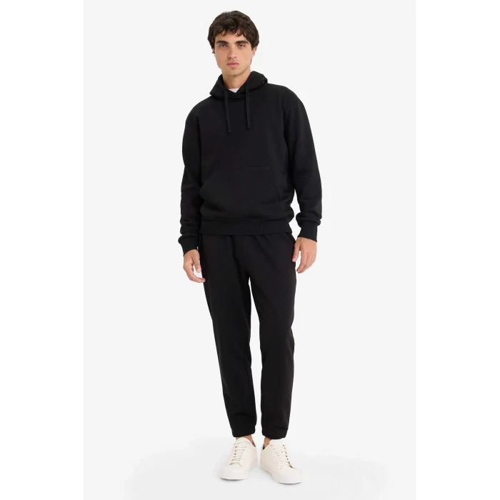 Defacto E6326AXBK81 Siyah Regular Fit Beli Bağcıklı Cepli Paçası Lastikli Şardonlu Basic Düz Jogger Eşofman Altı