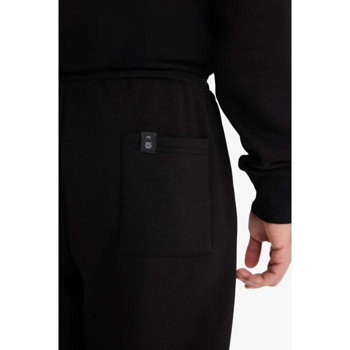 Defacto E6326AXBK81 Siyah Regular Fit Beli Bağcıklı Cepli Paçası Lastikli Şardonlu Basic Düz Jogger Eşofman Altı