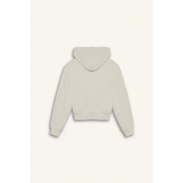 Defacto Z7069AZWT32 Beyaz Coool Cropped Fit Kapüşonlu Kalın Fermuarlı Sweatshirt