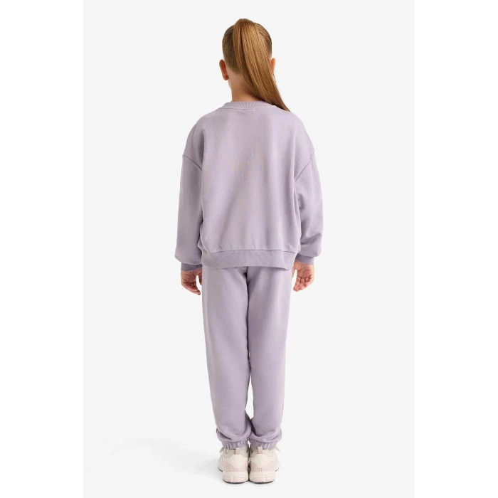 Defacto E6416A8PR314 Mor Kız Çocuk 2li Takım Baskılı Sweatshirt Eşofman Altı