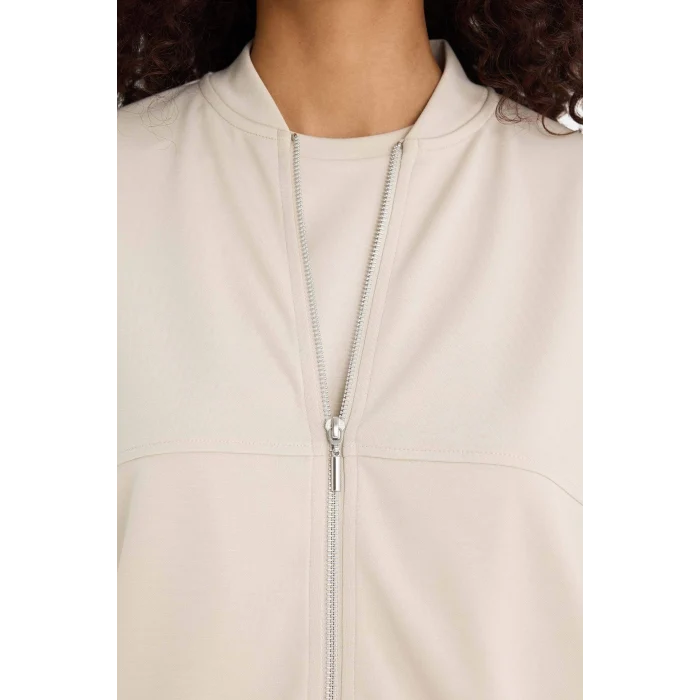 Defacto F1025AXBG757 Bej Kolej Yaka Fermuarlı Yumuşak Dokulu Modal Bomber Hırka