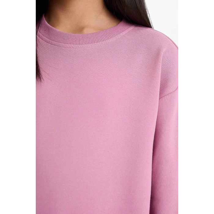 Defacto A2797A8PN455 Pembe Kız Çocuk Relax Fit Bisiklet Yaka Basic Düz Okul Sweatshirt
