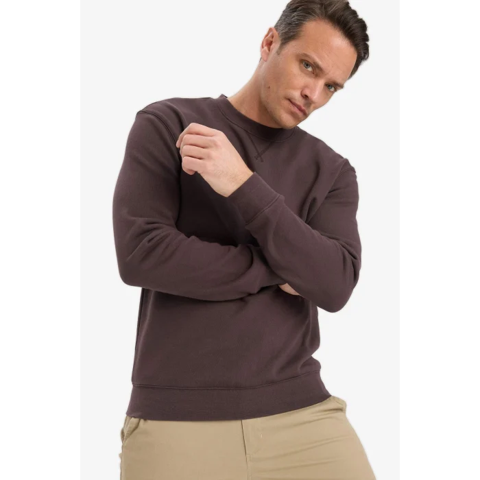 Defacto E8339AXBN596 Kahve %100 Pamuk Regular Fit Bisiklet Yaka Sweatshirt