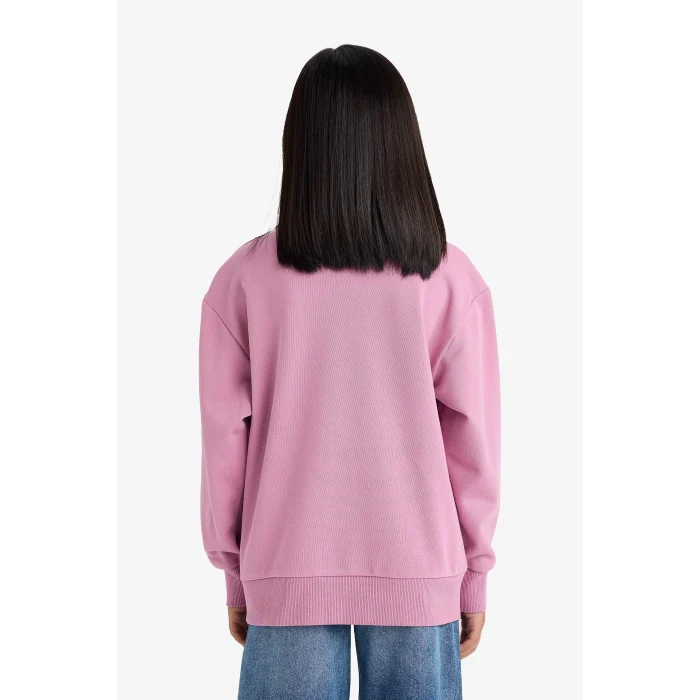 Defacto A2797A8PN455 Pembe Kız Çocuk Relax Fit Bisiklet Yaka Basic Düz Okul Sweatshirt
