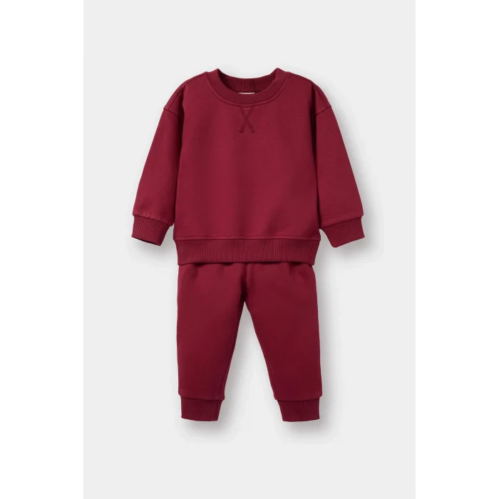 Defacto E8434A5BR285 Bordo Erkek Bebek 2li Takım Basic Düz Sweatshirt Eşofman Altı