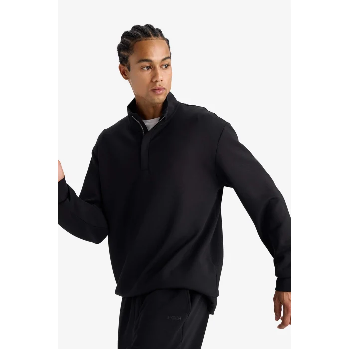 Defacto E9772AXBK81 Siyah DeFactoFit Standart Fit Dik Yaka Yarım Fermuarlı Modal Sporcu Sweatshirt