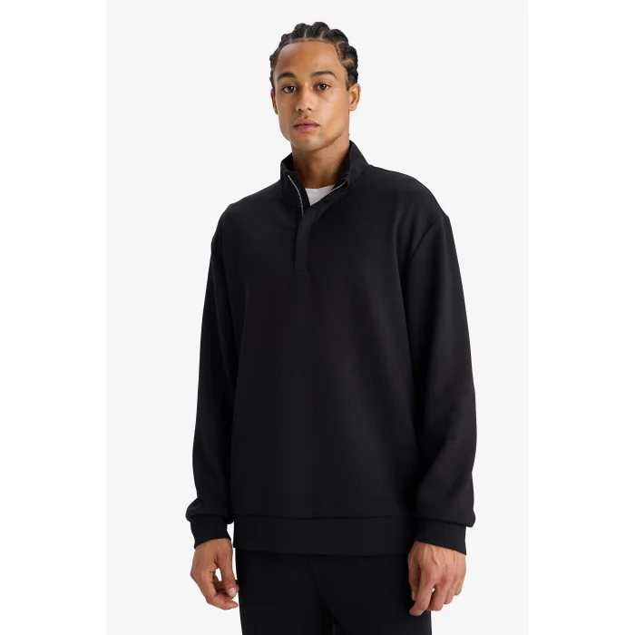 Defacto E9772AXBK81 Siyah DeFactoFit Standart Fit Dik Yaka Yarım Fermuarlı Modal Sporcu Sweatshirt