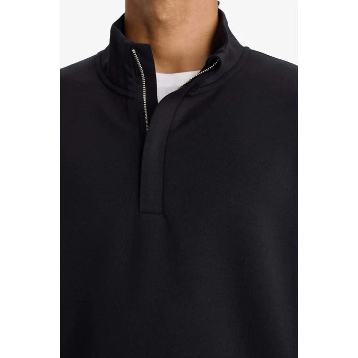 Defacto E9772AXBK81 Siyah DeFactoFit Standart Fit Dik Yaka Yarım Fermuarlı Modal Sporcu Sweatshirt