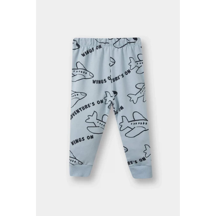 Defacto F0219A5BE523 Mavi Erkek Bebek 2li Takım Baskılı Sweatshirt Eşofman Altı