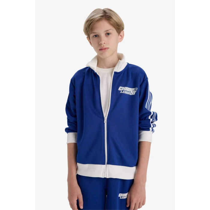 Defacto F1966A8BE325 Mavi Erkek Çocuk Baskılı Fermuarlı Sweatshirt