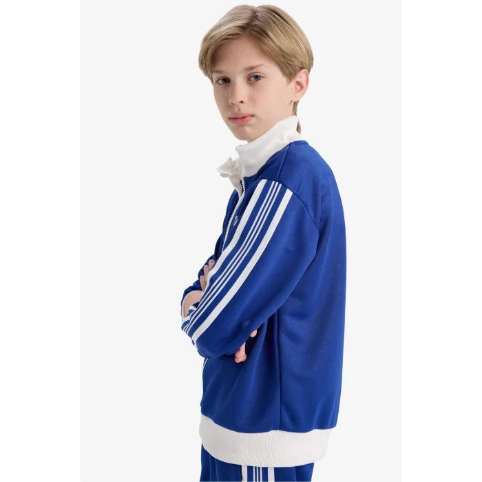 Defacto F1966A8BE325 Mavi Erkek Çocuk Baskılı Fermuarlı Sweatshirt