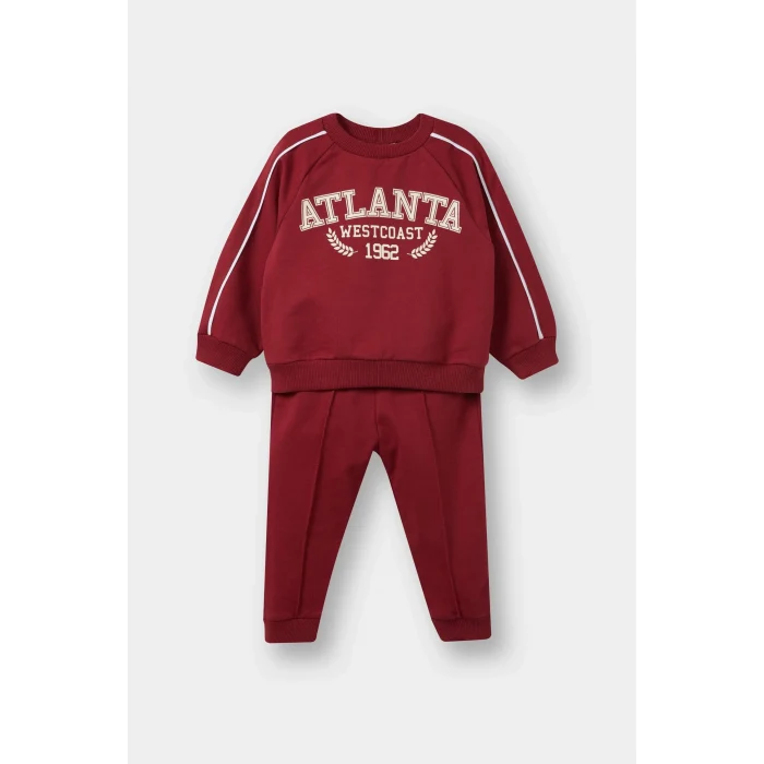 Defacto D2599A5BR285 Bordo Erkek Bebek 2li Takım Baskılı Okul Sweatshirt Eşofman Altı