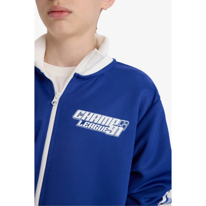 Defacto F1966A8BE325 Mavi Erkek Çocuk Baskılı Fermuarlı Sweatshirt