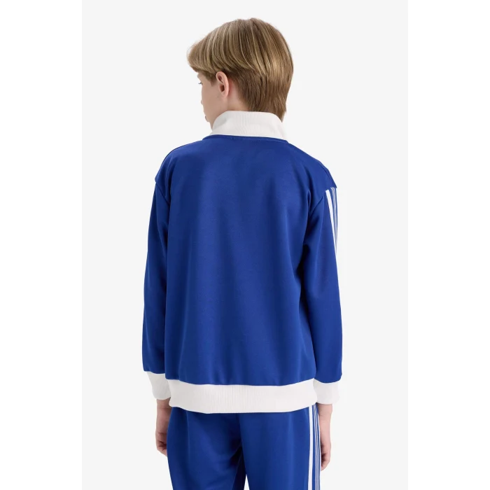 Defacto F1966A8BE325 Mavi Erkek Çocuk Baskılı Fermuarlı Sweatshirt