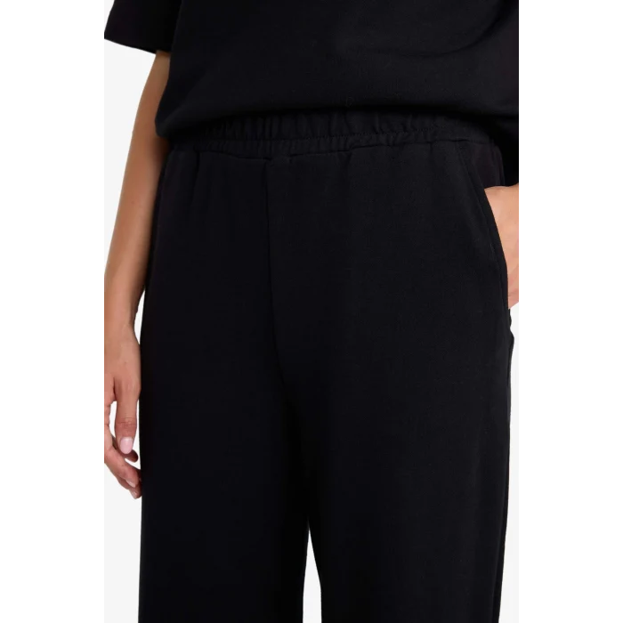 Defacto D3759 Siyah Wide Leg Geniş Paça Eşofman Altı Beli Lastikli Cepli Basic Düz