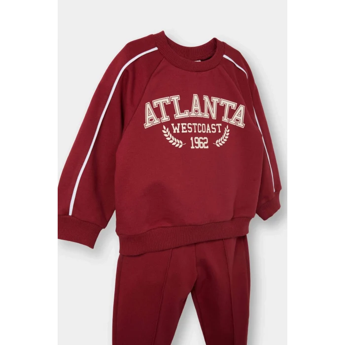 Defacto D2599A5BR285 Bordo Erkek Bebek 2li Takım Baskılı Okul Sweatshirt Eşofman Altı
